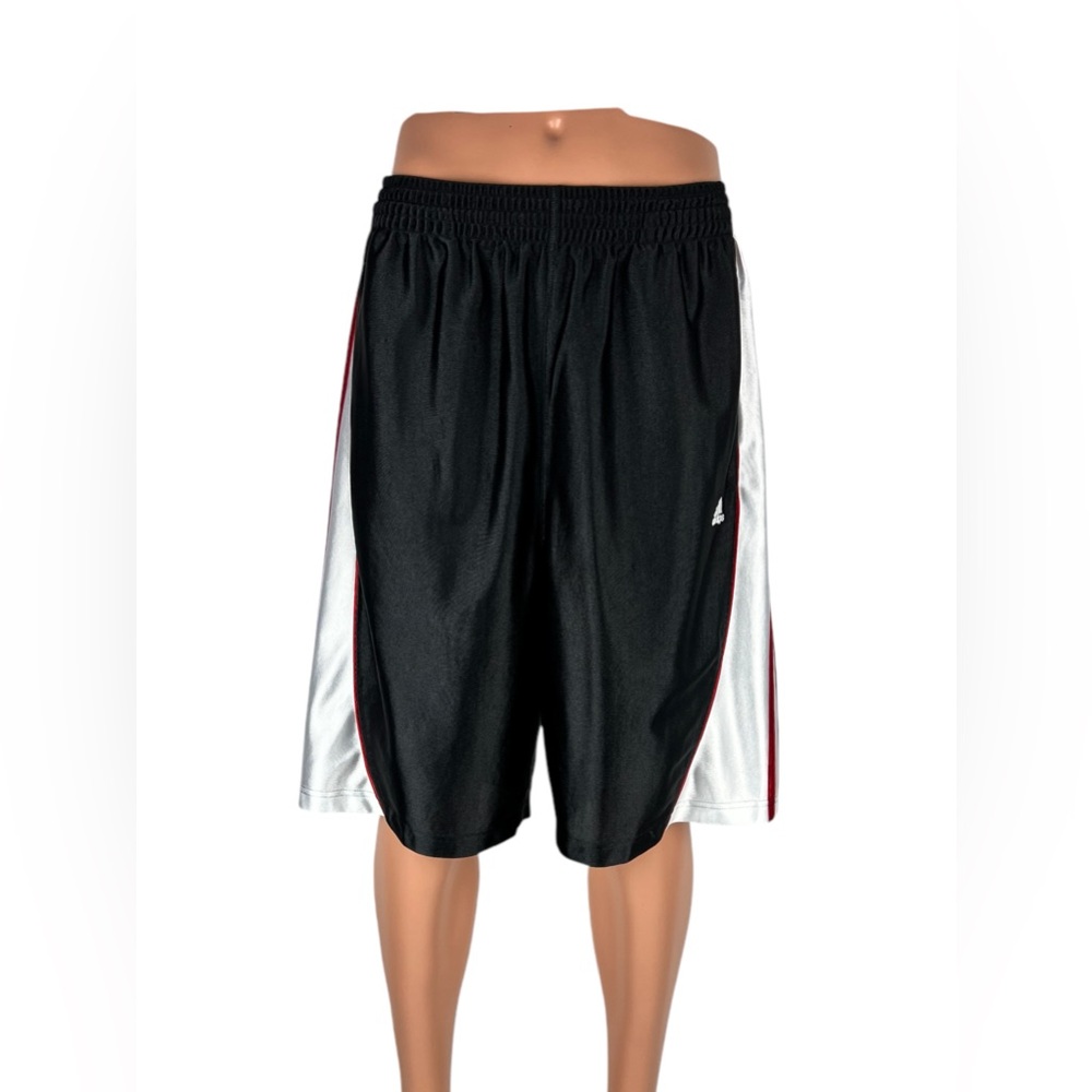 Adidas Mens XL Shorts Dazzle Shiny Y2K Basketball Pockets Black Red Striped - Picture 2 of 15